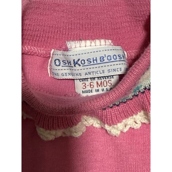 Vtg OshKosh B’gosh Pink Knit Baby Top 3-6M Hearts Trim USA Made Retro Cottage - Picture 6 of 6